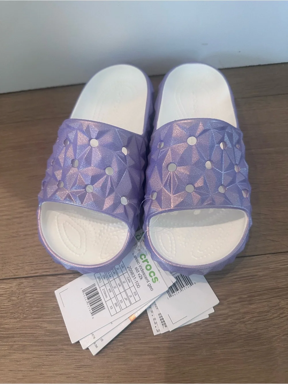CROCS Lavender and White Slide Sandals